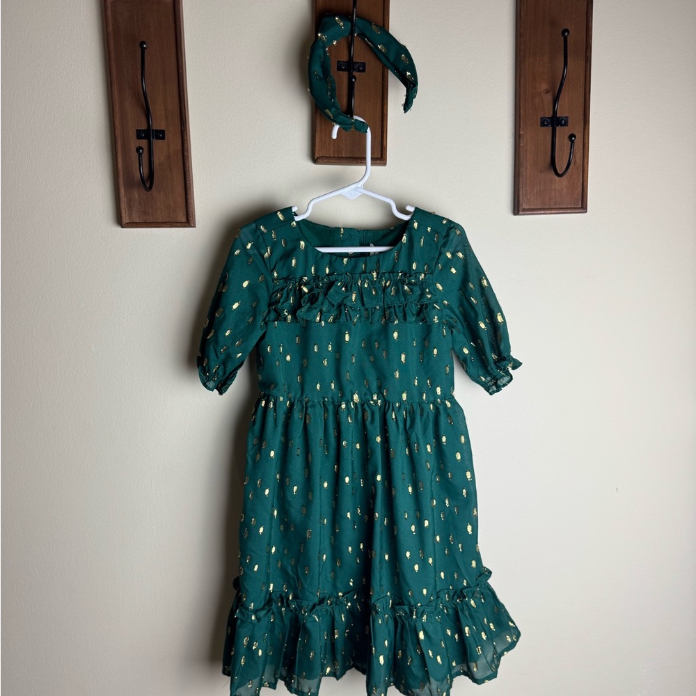 Janie and Jack Green Dress & Headband with Gold Details - Picture 5 of 5